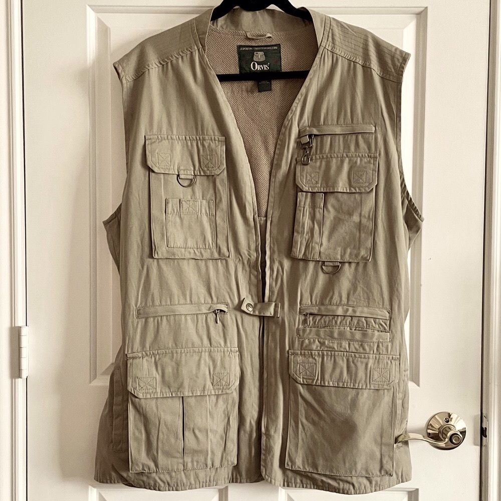 NEW! ORVIS Khaki Hunting Vest Size XL 100% pre washed Cotton
